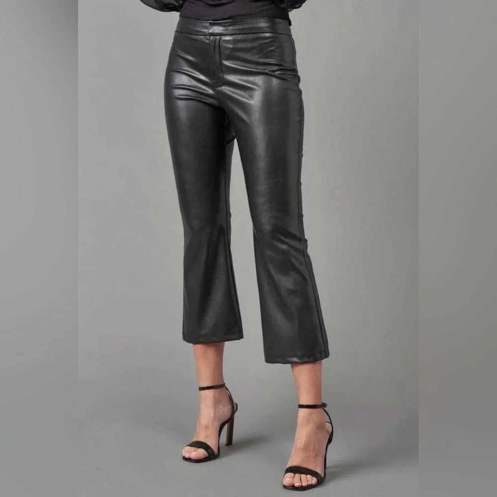 Lola and Sophie Vegan Faux Leather Cropped Black Pants Stretch Trousers Size 2